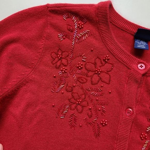 Basic edition floral beaded cardigan red size L - Picture 4 of 9
